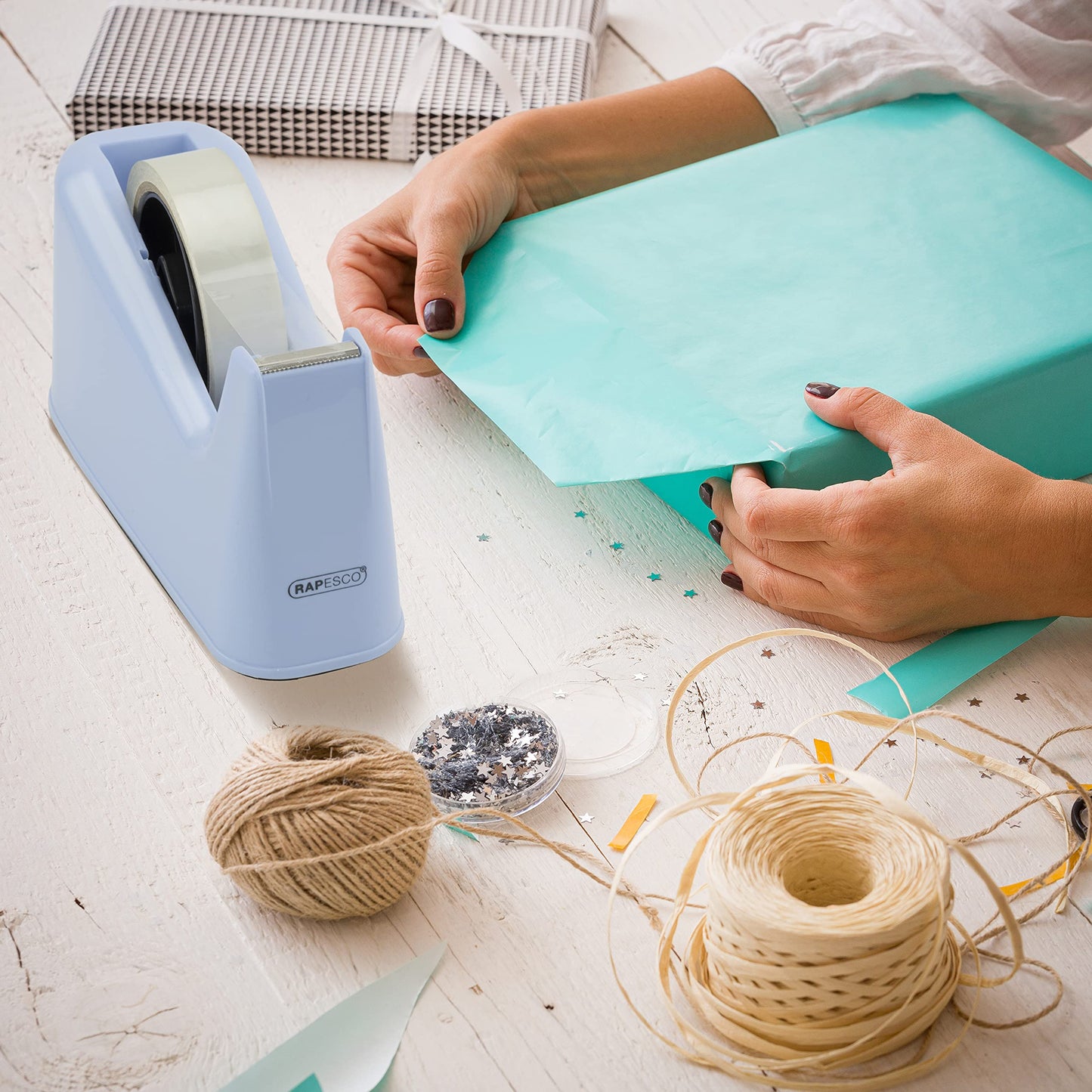 - Rapesco 1488 500 Heavy Duty Tape Dispenser | 2 Tape Rolls | Powder Blue -