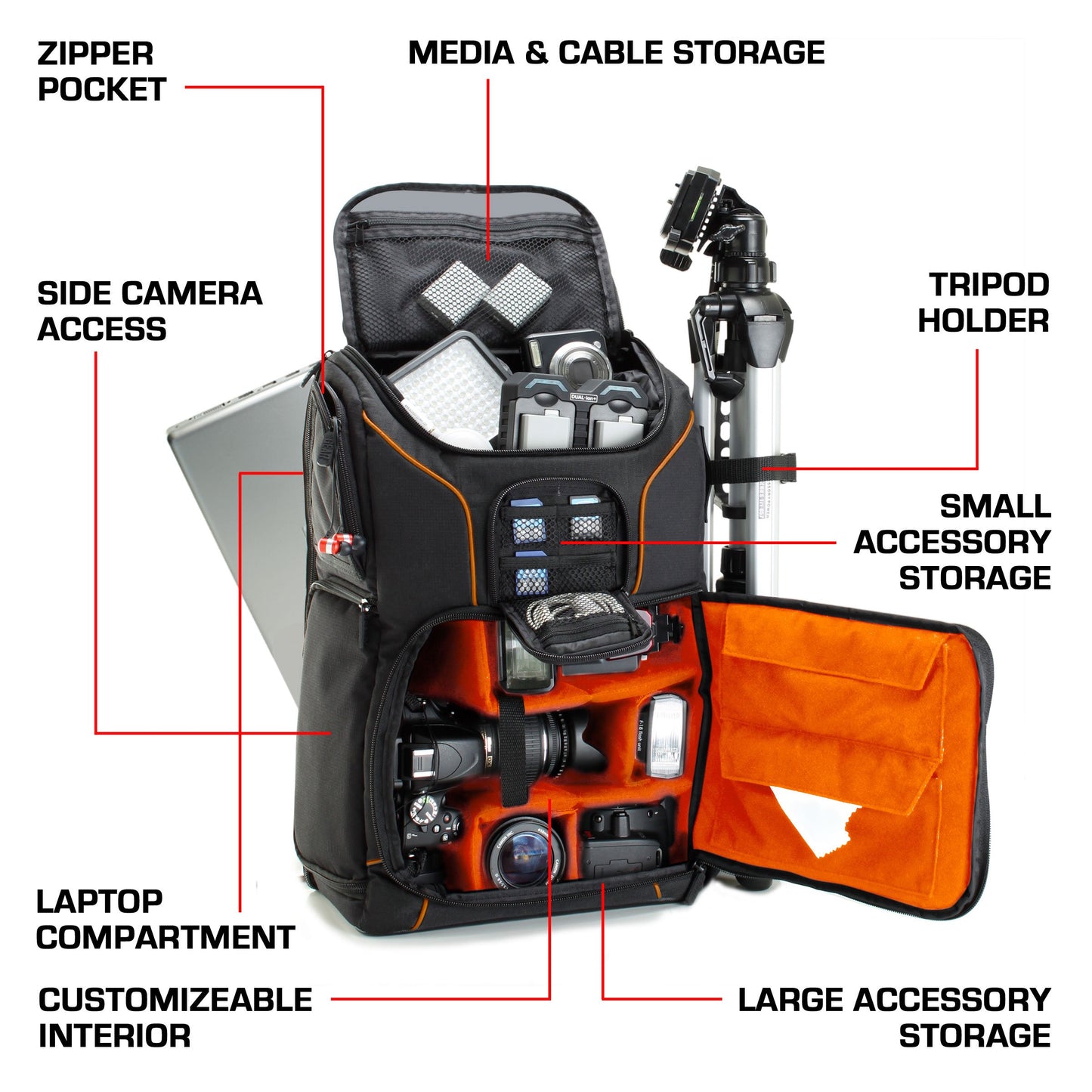 - USA Gear Digital Camera Backpack DSLR Photo Bag with Comfort Design, Waterproof Cover -