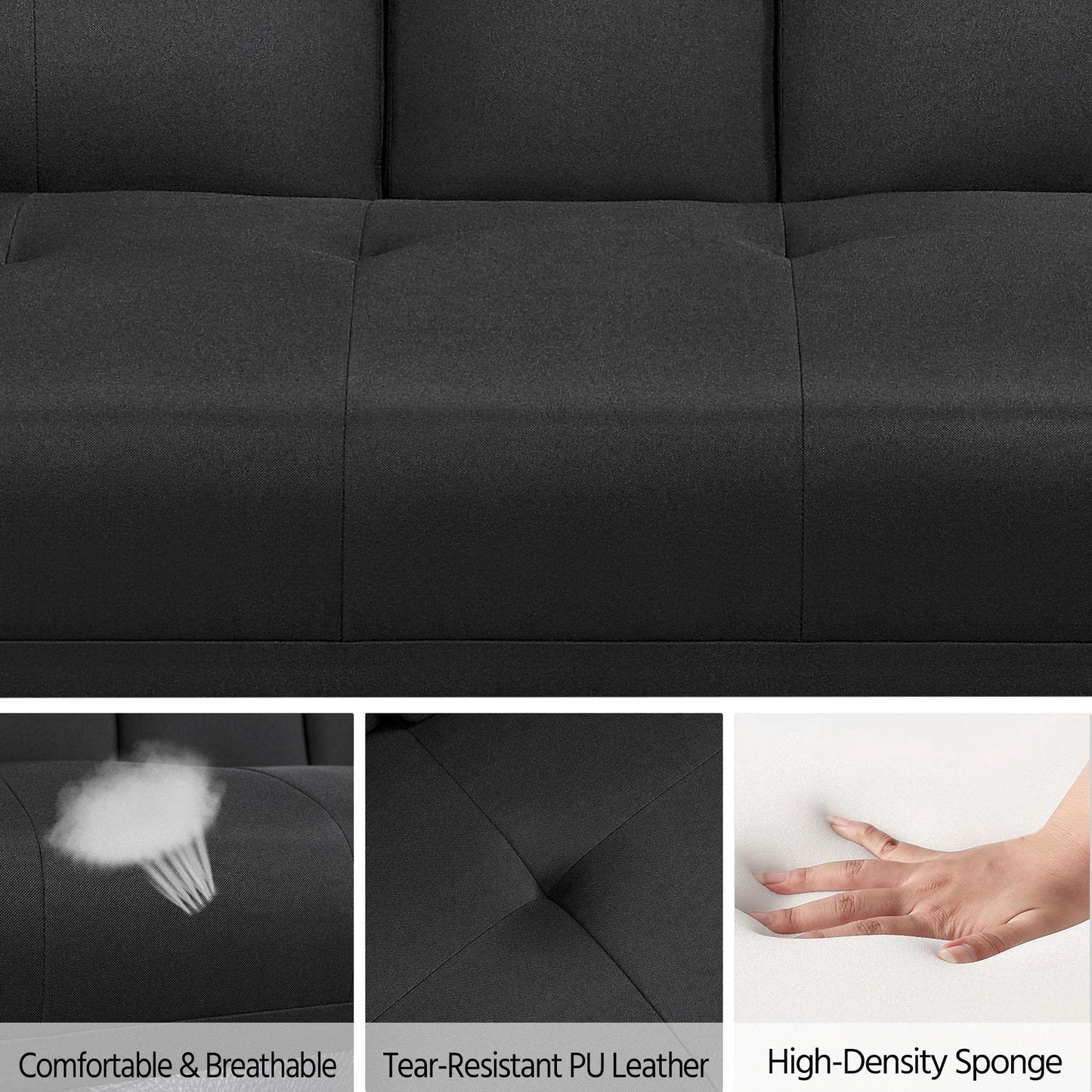 - Yaheetech Sofa Bed,Fabric Click Clack Sofa Bed with 2 Cup Holders, Convertible Bed Settee.