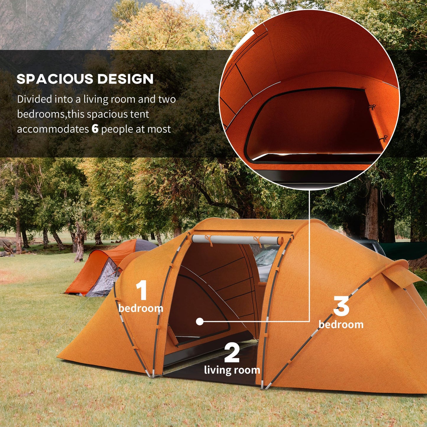- Outsunny 4-6 Man Camping Tent | Two Bedroom | Hiking Sun Shelter -