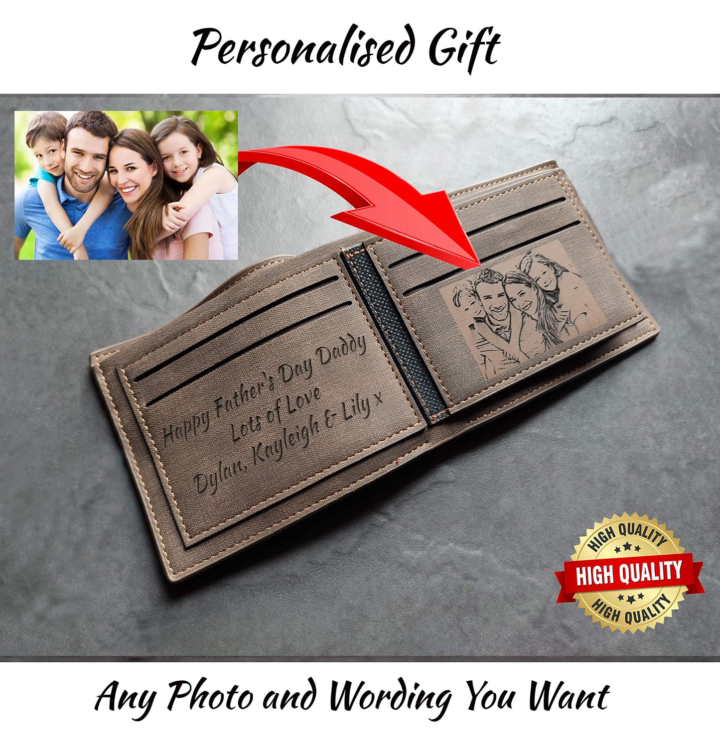 - Men's Custom Photo Engraved Brown Wallet -