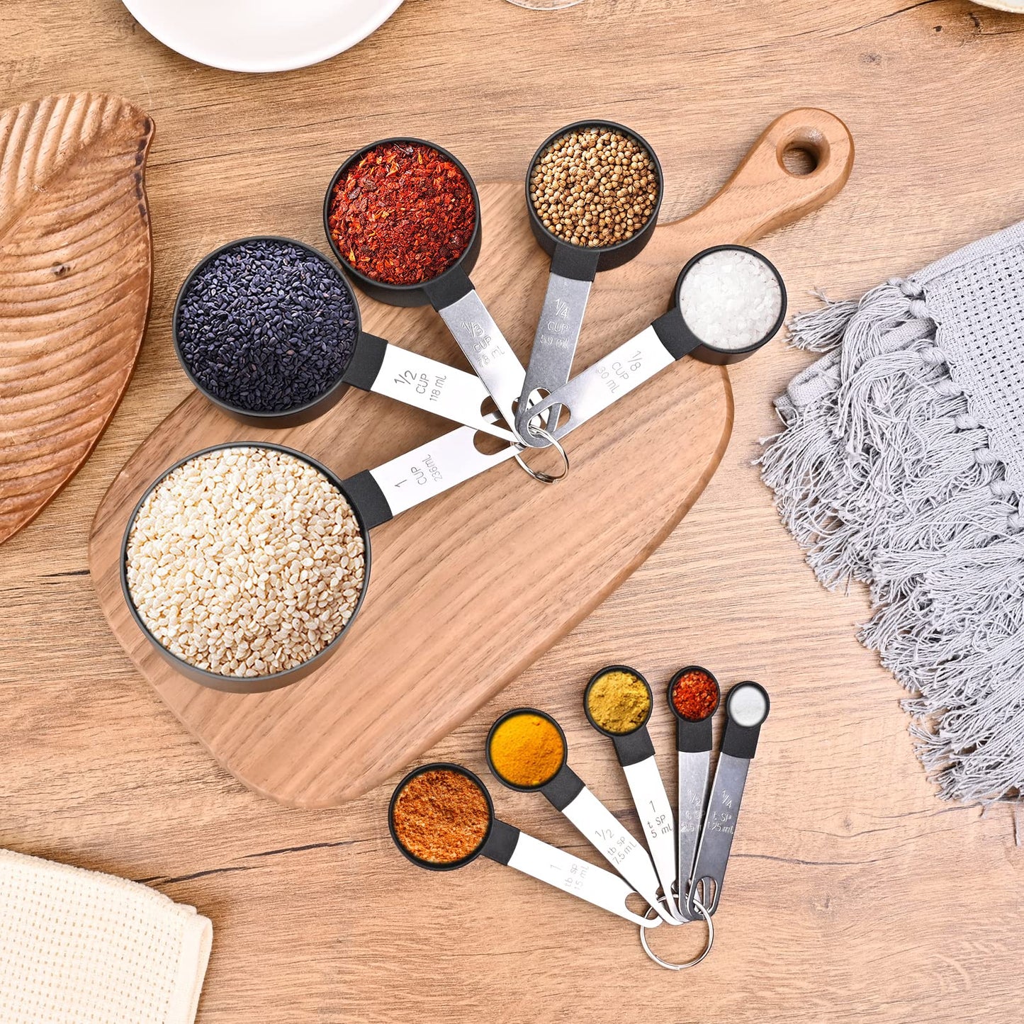 - FONYA 10 Piece Measuring Cups and Spoons Set | 5 Measuring Cups / 5 Measuring Spoons Nesting Measure Cups With Stainless Steel Handle -