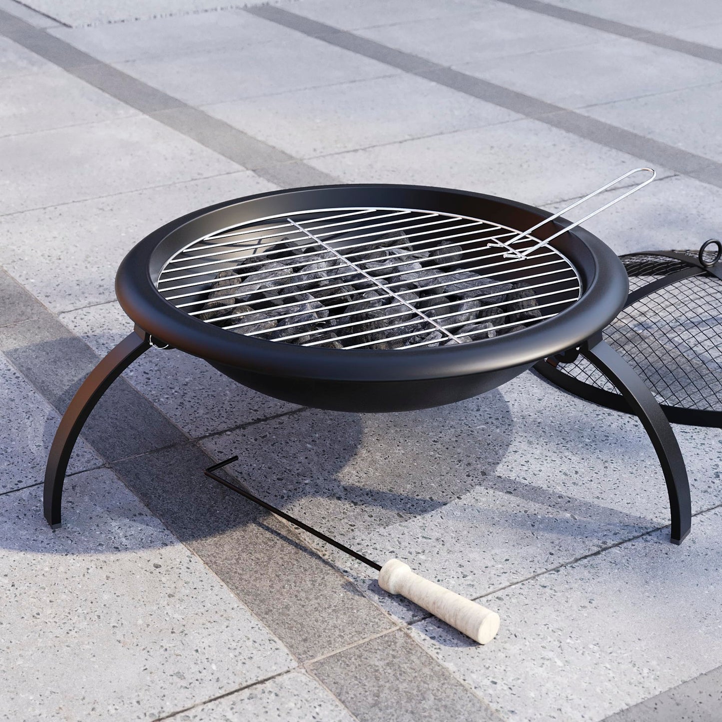 - Fire Vida Fire Pit | Steel Folding Outdoor Garden Patio Heater Grill | Comes With Poker, Grill, Mesh Lid, Grate -