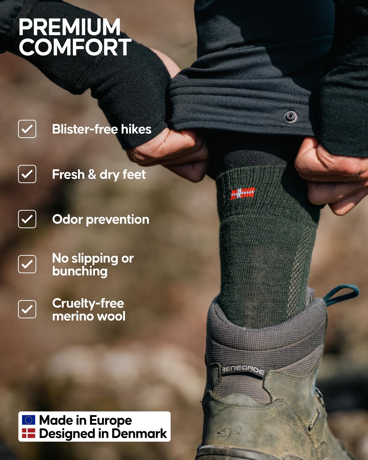 DANISH ENDURANCE Outdoor Walking Thermal Socks, Merino Wool, Premium Comfort Hiking Socks for Men & Women 3 Pack, Light Grey, 13-15