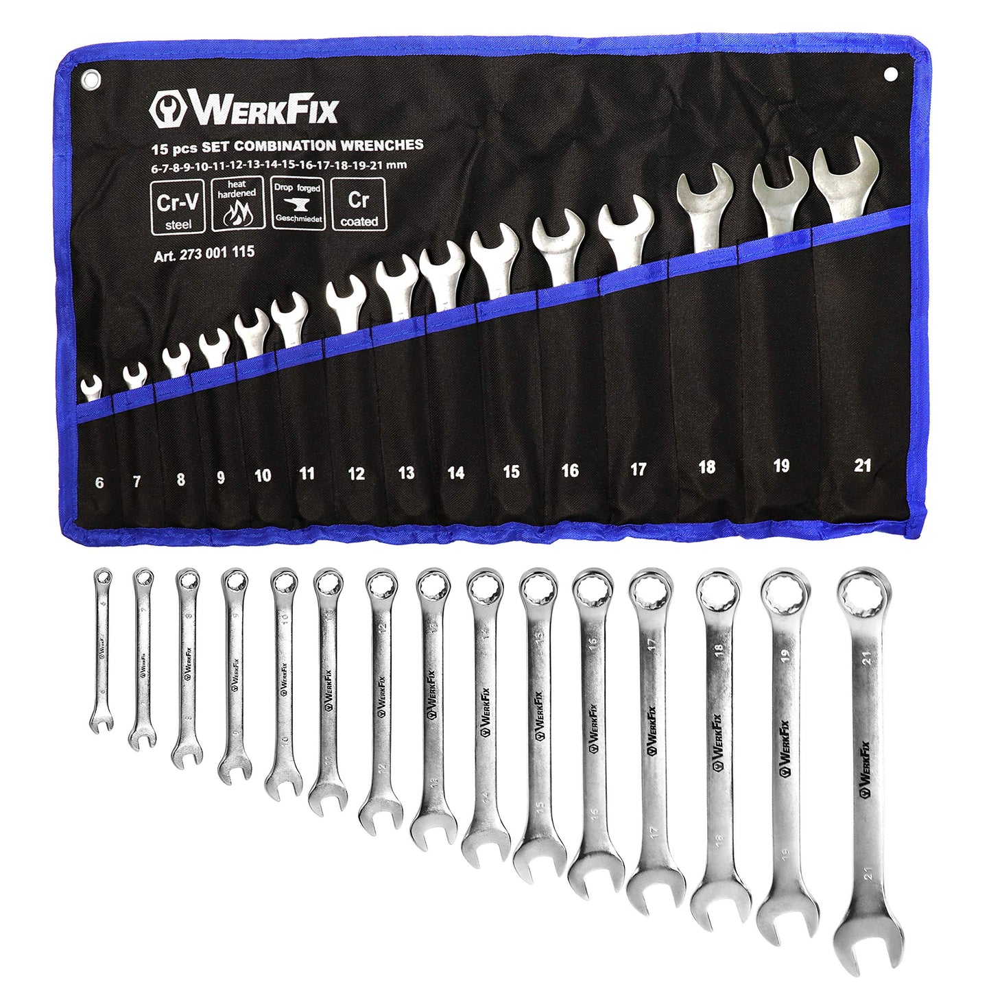- WerkFix Combination Spanner Set 15-Piece 6-21 mm