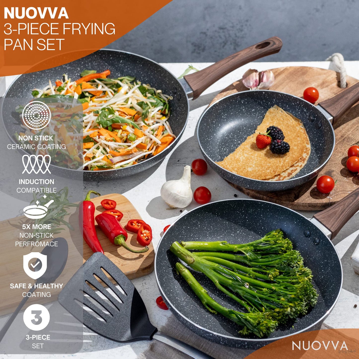 - Nuovva Induction Hob Pan Set | 3pcs Non Stick Chefs Pans –