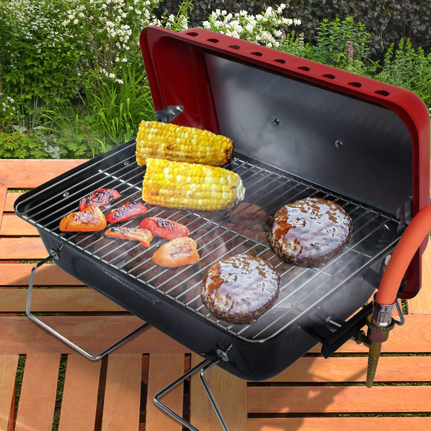 BillyOh Foldable Picnic and Camping BBQ Red Table Top Camping Barbecue with Lid Lightweight and Compact