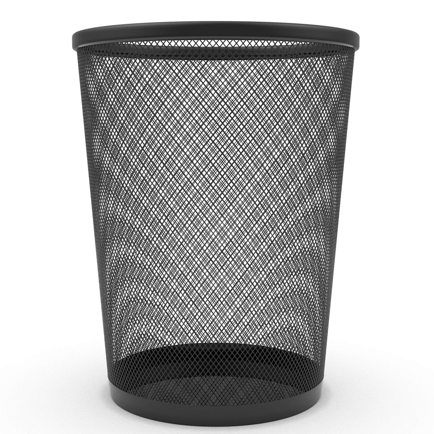 Circular Mesh Waste Paper Bin, Lightweight Waste Basket Garbage Can, Metal Trash Bin Ideal for Kitchen Home Office Dorm Room Living Room Desk Bedroom (Black)
