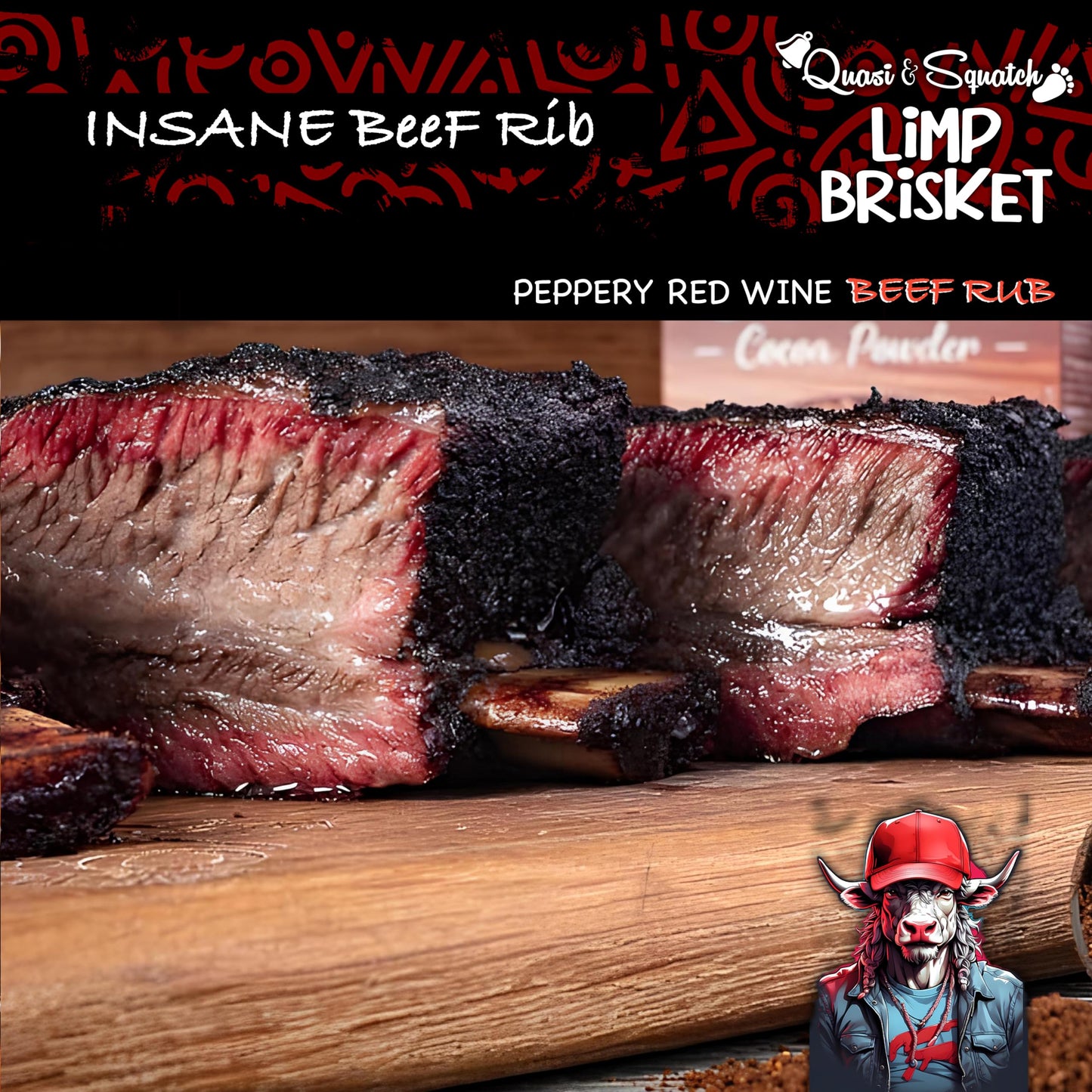 Beef Rub by Quasi & Squatch - Limp Brisket (Smokey Peppery Red Wine) Barbecue Dry Rub Meat Seasoning | Perfect Blend Of Spices For Smoking and BBQ | For Grill Pork Dishes | Large 220g