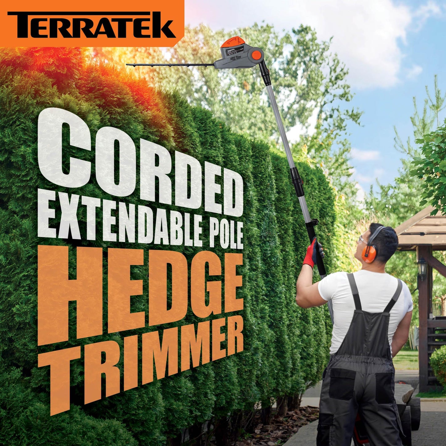 - Terratek Corded Extendable Pole Hedge Trimmer |  550W 2.5M | Telescopic Hedge Trimmer -