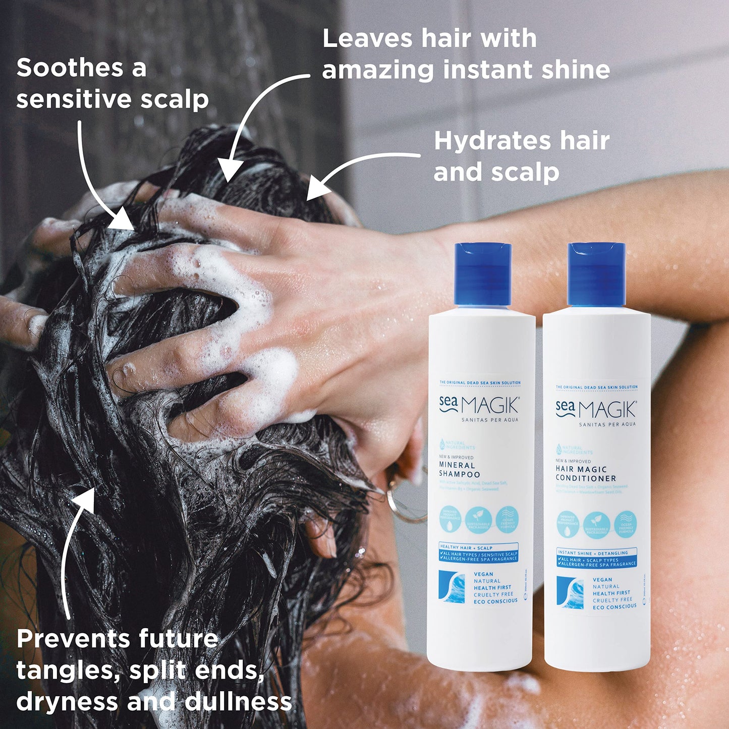 - Sea Magik | Natural Shampoo and Conditioner Set | Allergen-Free Spa Fragrance | Great for Dry or Sensitive Scalps | Vegan | (2 x 300ml) -