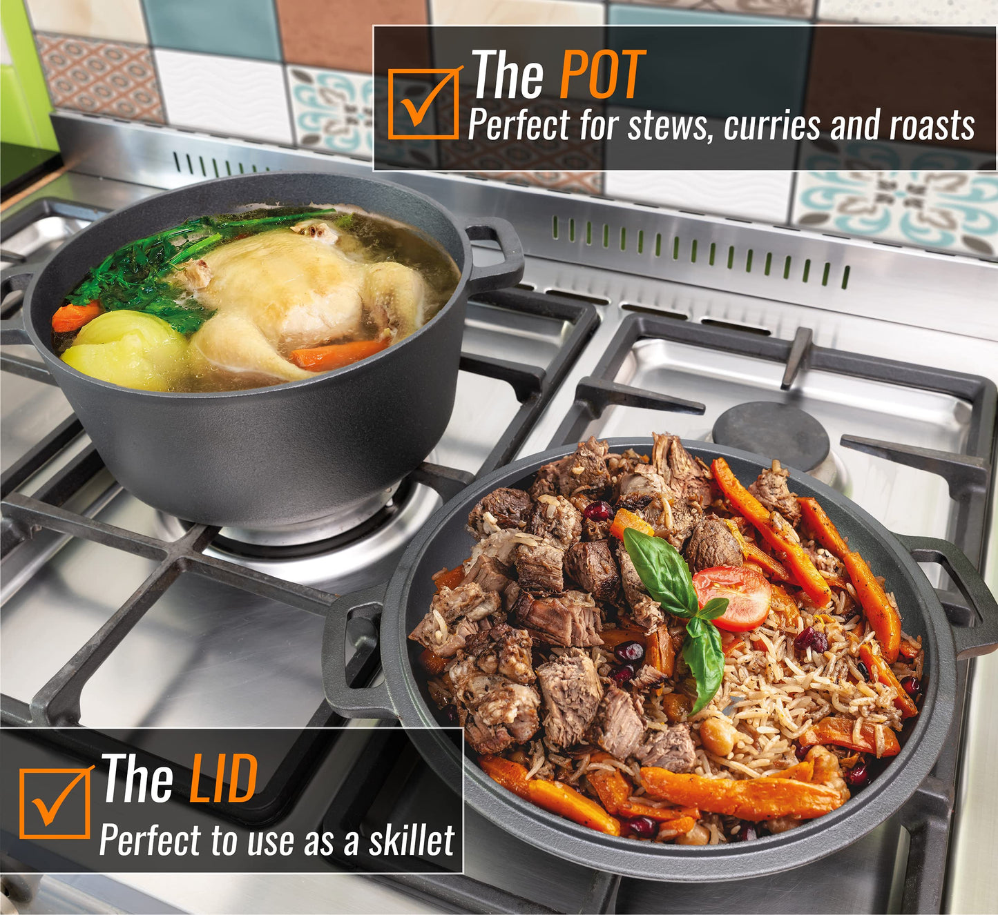 - Pinnacle Cookware – 4.7 Litre / 5 Quart Pre Seasoned Cast Iron Dutch Oven -