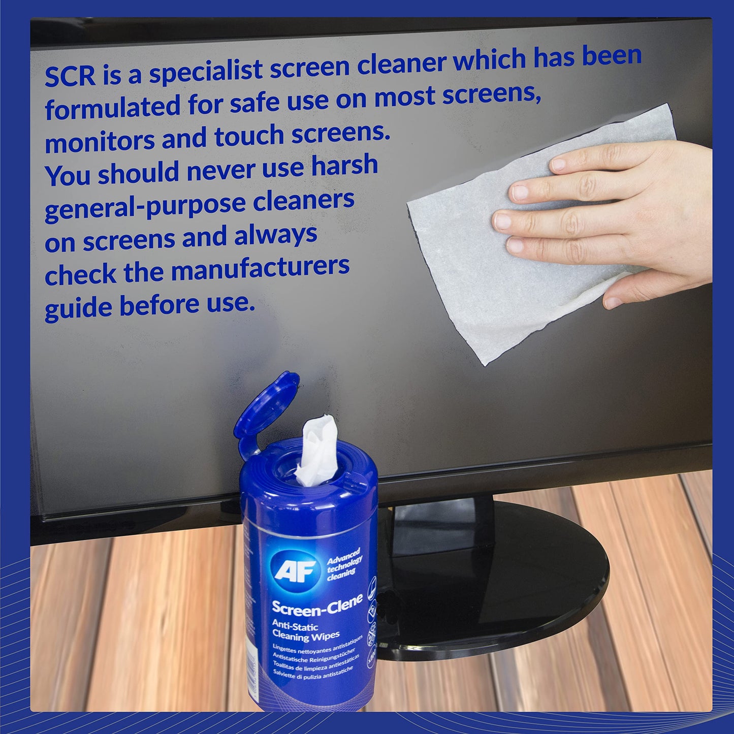 AF Anti Static Screen Cleaning Wipes - Pre-moistened for Computer, laptop, TV, Tablets, Phone etc. Tub x100