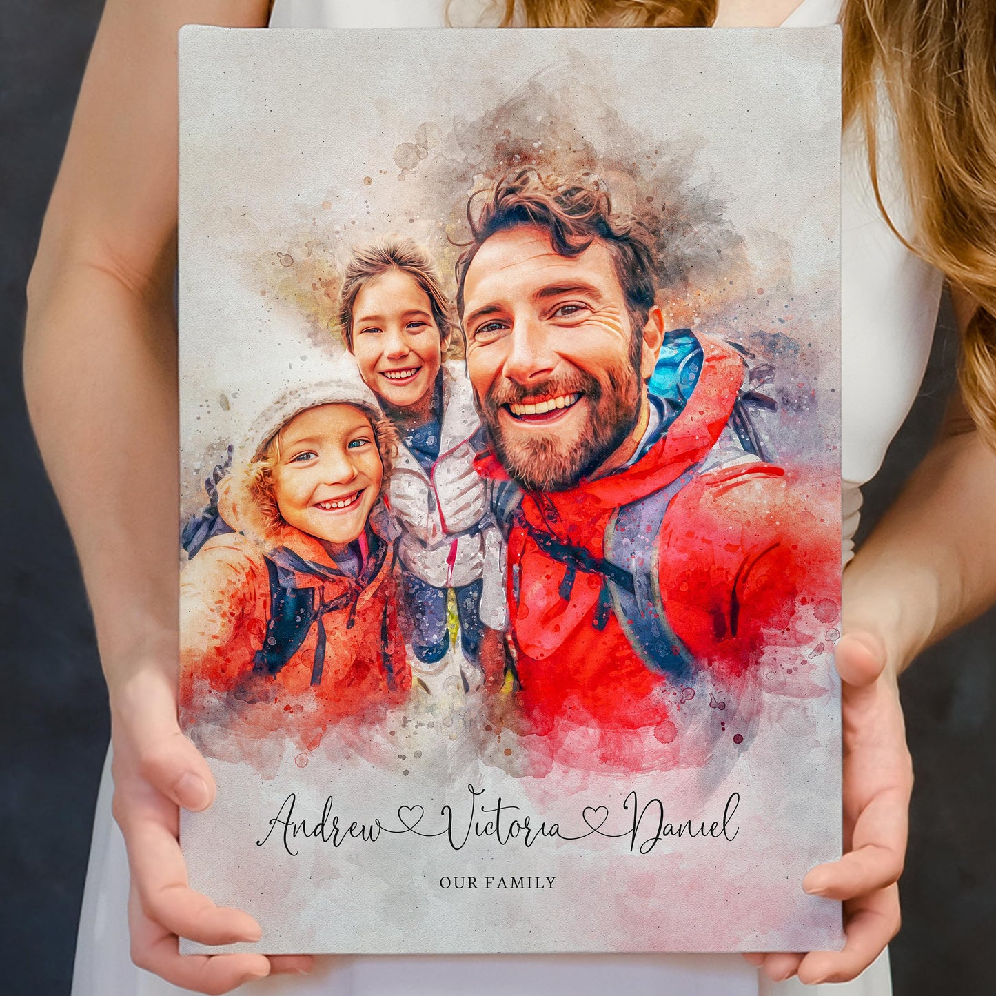 - Watercolour Family Portrait, Father's Day Gift, Personalised Painting From Photo, Custom Family Print