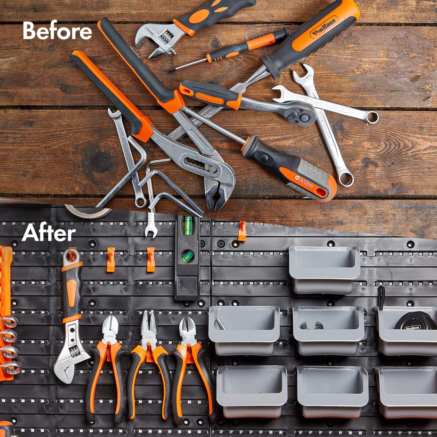 - VonHaus 44 Piece Wall Mounted Pegboard Hook, Storage Bins and Panel Set -
