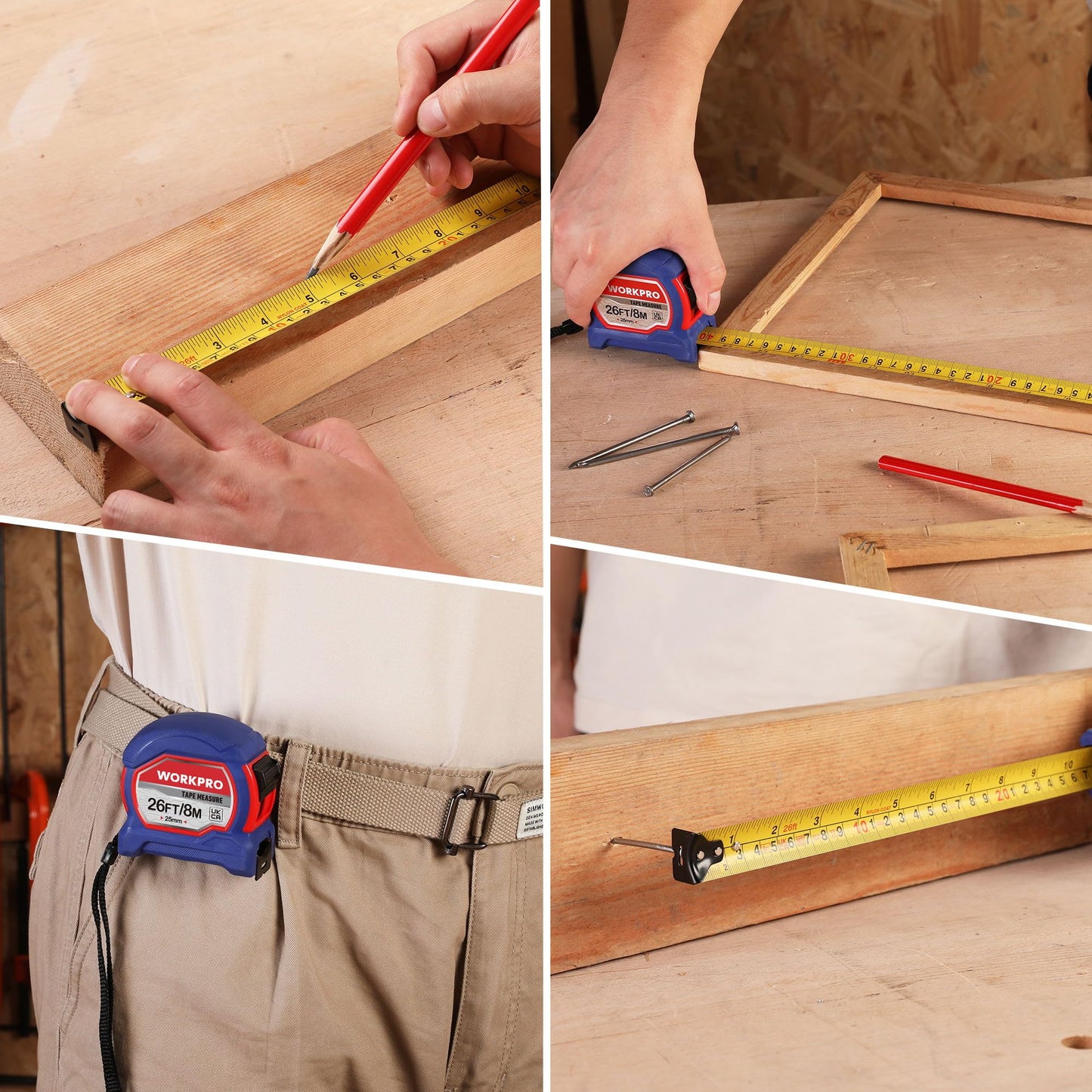 - WORKPRO Tape Measure 8M 26FT, Retractable Professional Measuring Tape