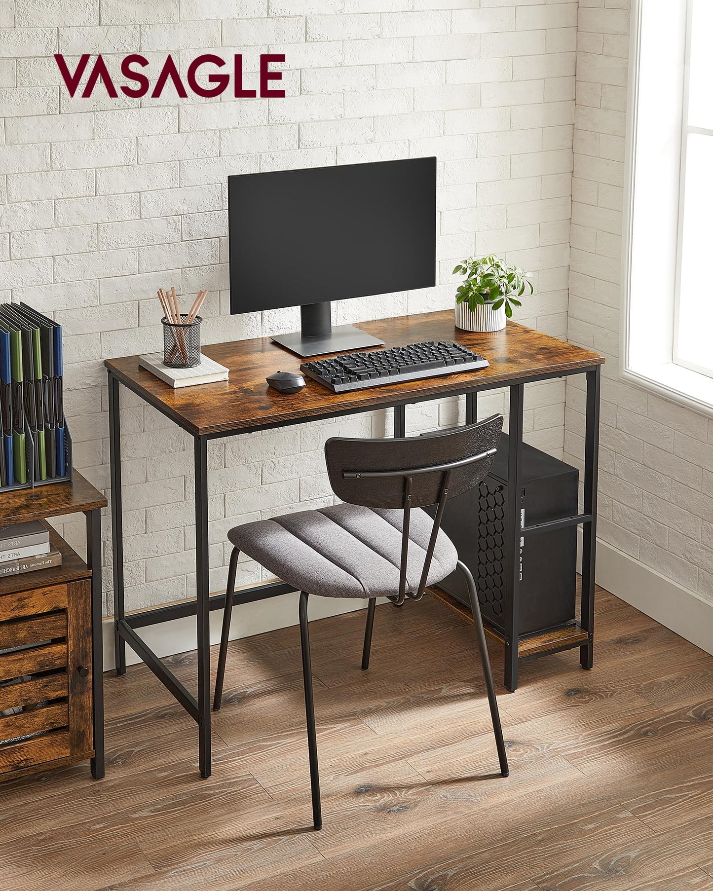 - VASAGLE Computer Desk, Writing Desk with 2 Shelves -