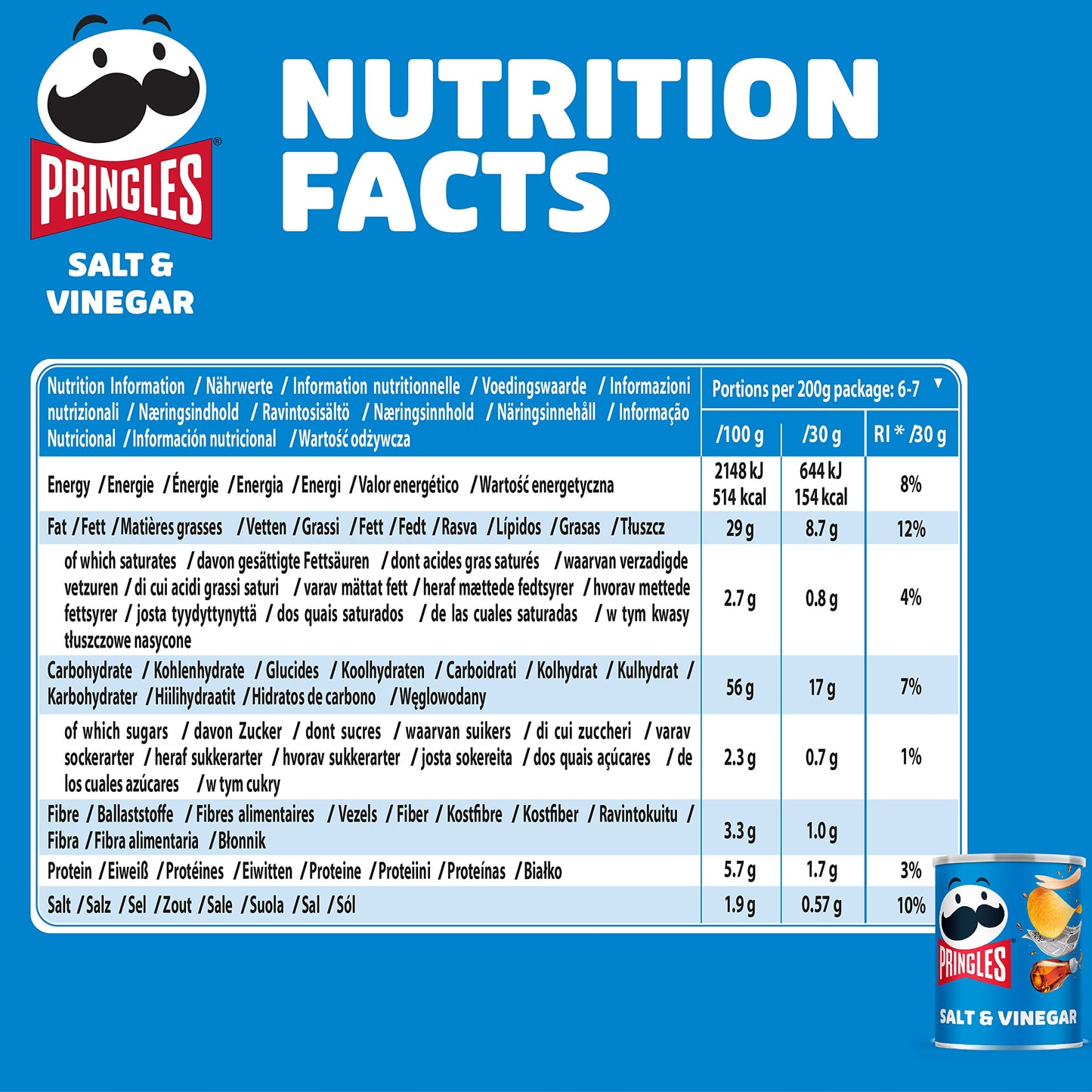 - Pringles Salt and Vinegar Flavour Potato Chips | 40g (Pack of 12) -