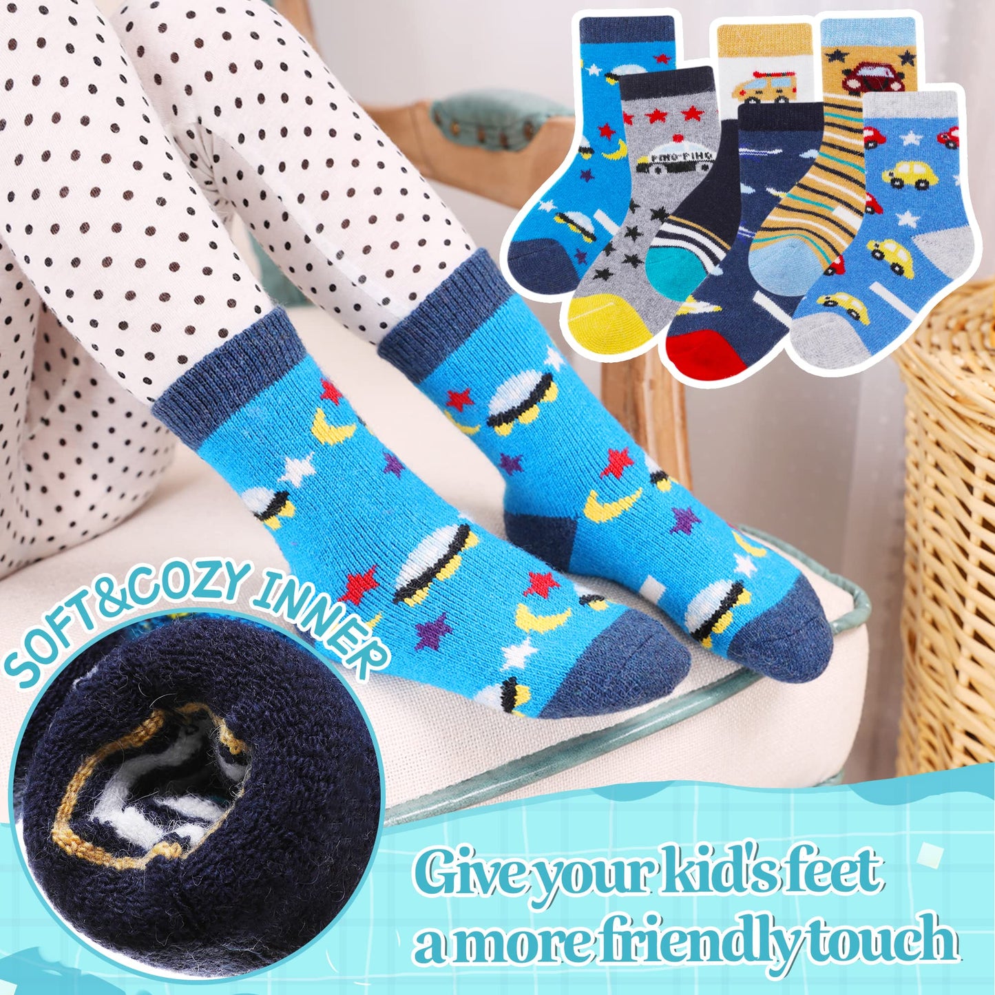 - Eocom Kids Wool Socks For Boys Girls | Warm Hiking Thermal Winter Toddlers Crew Boot Socks | 6 Pairs | ( 1-3 Years) -