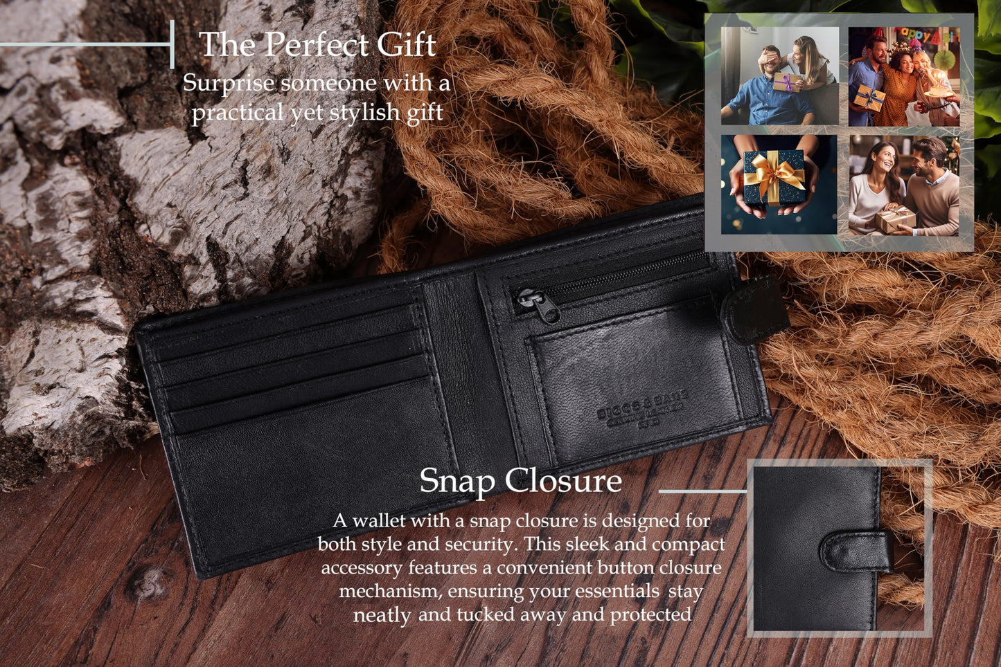 - Men's Bifold Genuine Leather Wallet | Optional Personalised Engraving -