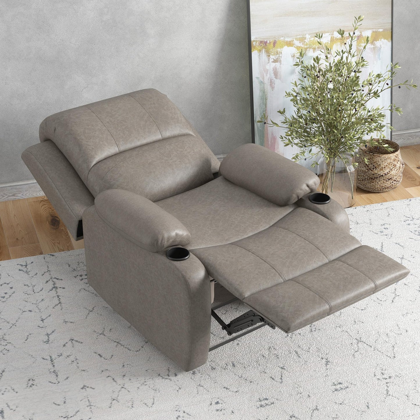 - HOMCOM Microfibre Recliner Armchair | Adjustable Leg Rest | Cup Holder -