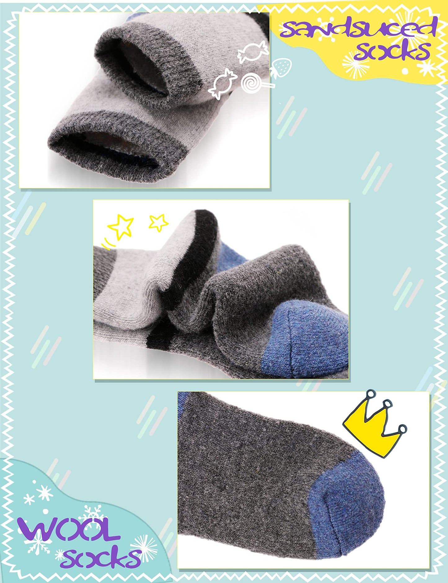 - Sandsuced Kids Warm Merino Wool Socks | Walking Toddlers Boys Girls Winter Thermal -