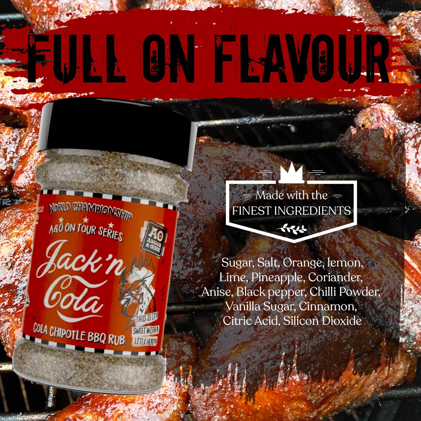 Angus & Oink Jack 'n Cola Chipotle BBQ Rub | Ideal for Grilling, Smoking & Oven | Gluten Free | With Delicate Blend of Chillies & Spices | Make Delicious JD and Cola Reduction Sauce | 200g