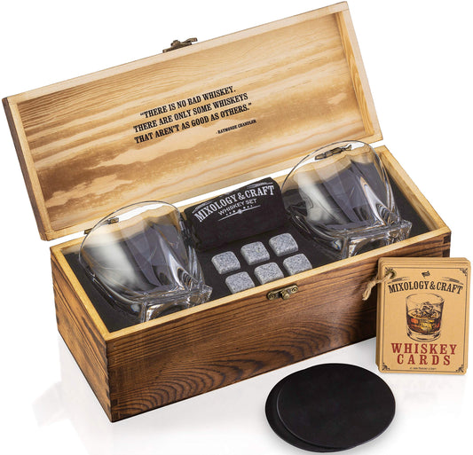 - Whiskey Stones Gift Set for Men | Whiskey Glass and Stones Set with Wooden Box