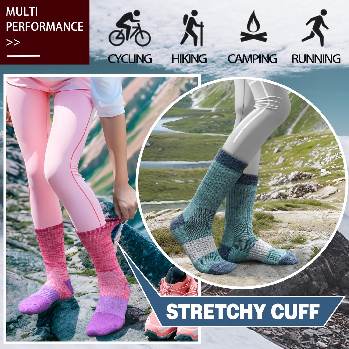 Anlisim Merino Wool Hiking Walking Thermal Socks for Women Winter Warm Boot Work Cushion Crew Socks 5 Pairs Gift Stocking Fillers(Assorted Stripes,M)