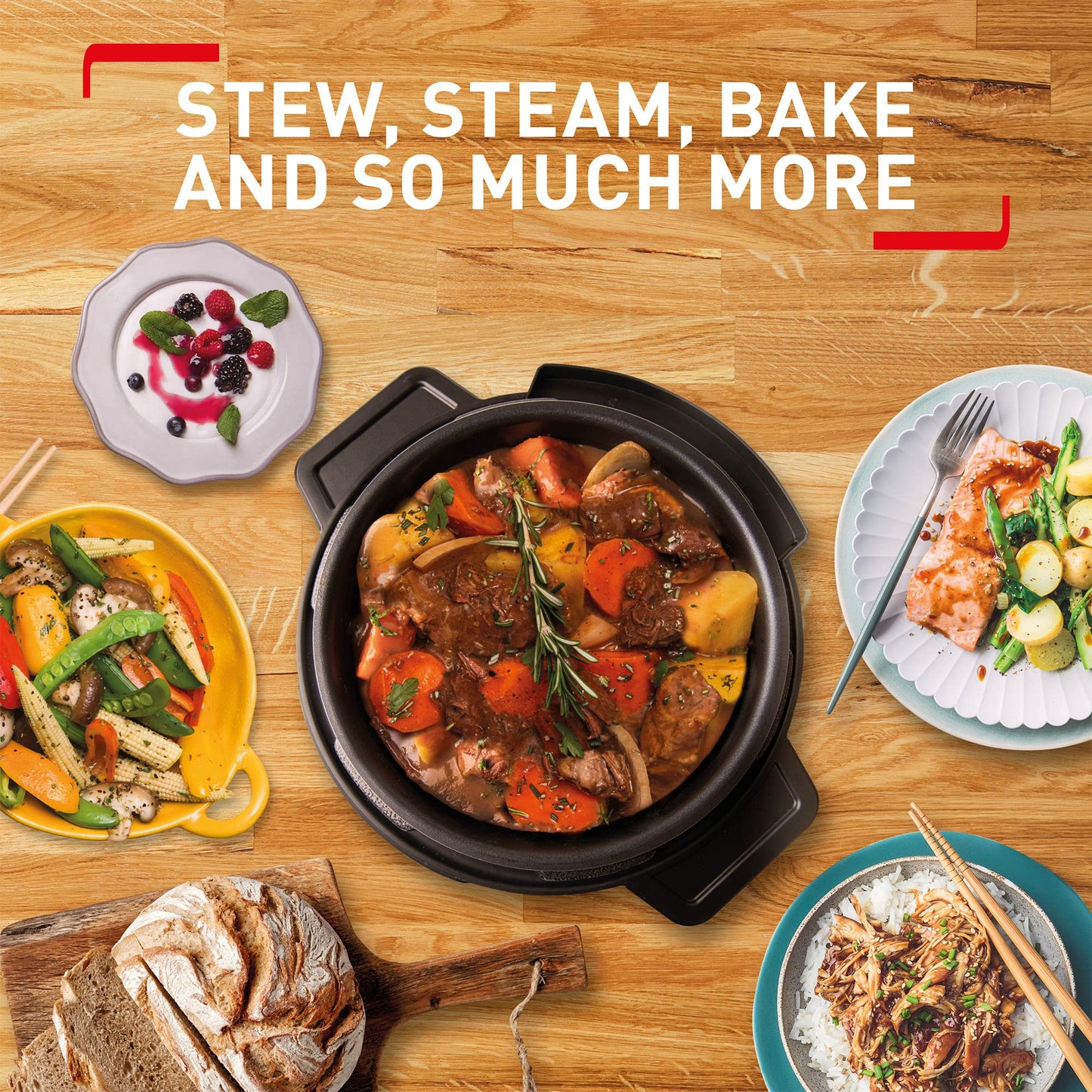 - Tefal | Turbo Cuisine Electric Pressure Cooker | 10 Programmes inc. stew, steam, bake | slow cooker | Rice cooker | 4.8L | 1000 W -
