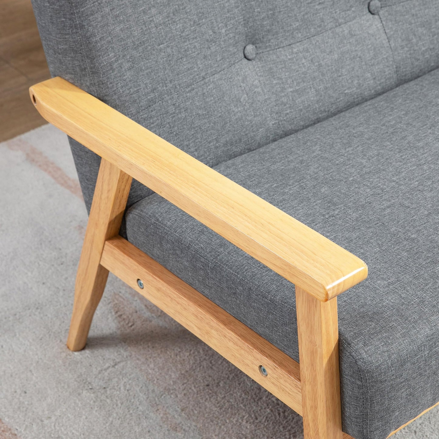 - HOMCOM Modern 3 Seater Sofa | Linen Fabric Upholstery Tufted Couch | Rubberwood Legs Dark -