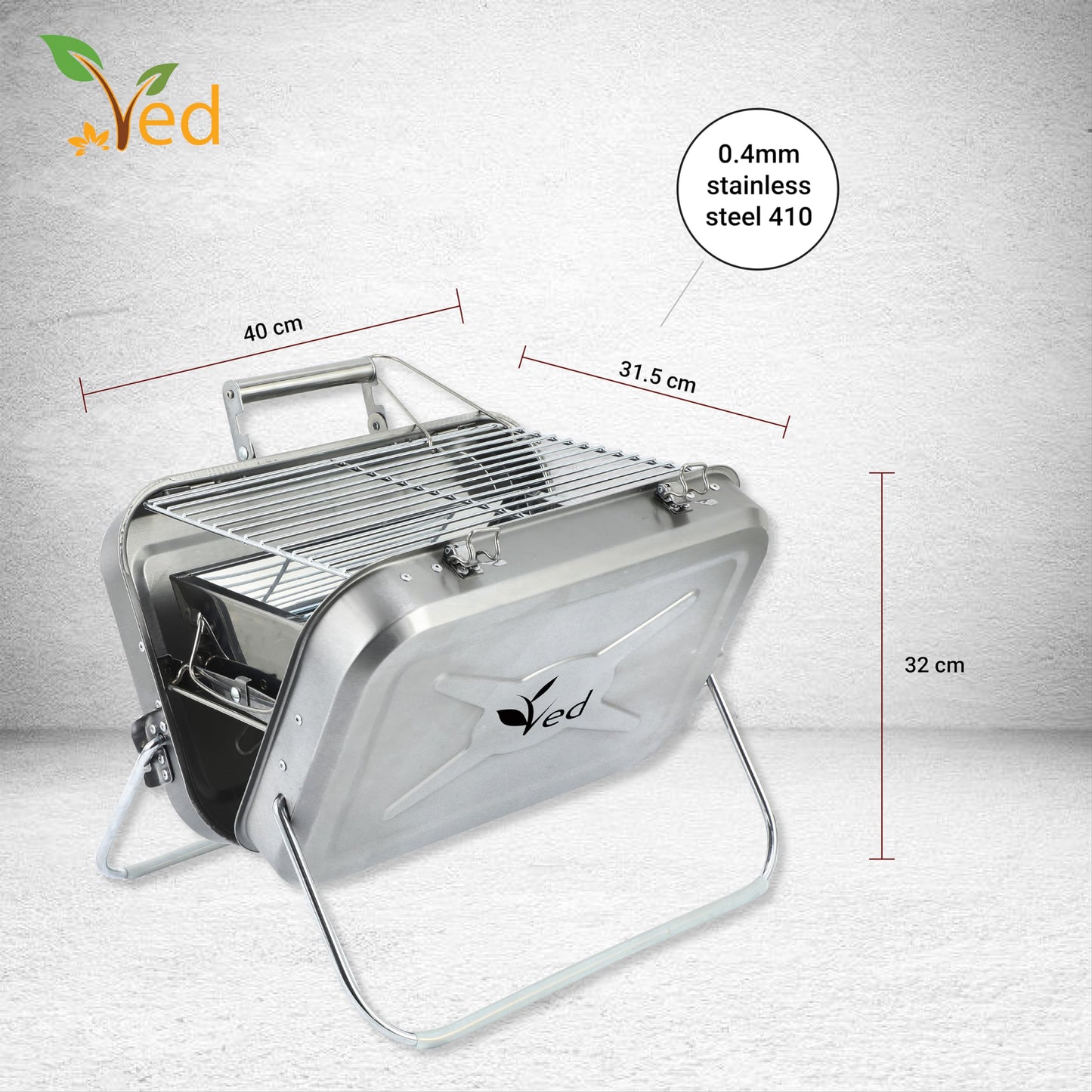 - Ved Portable Folding Picnic and Camping BBQ, Silver -