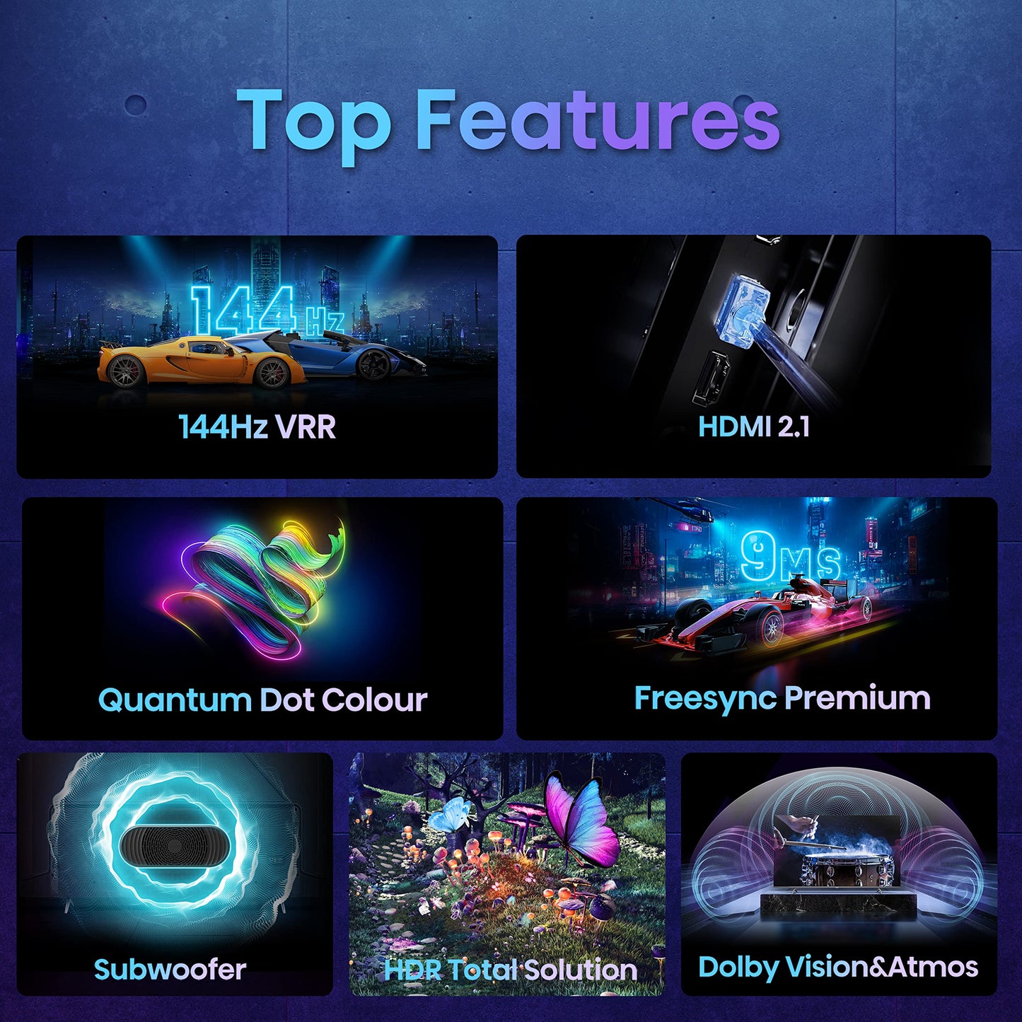 - Hisense 65 Inch QLED Gaming TV 65E7KQTUK PRO | 144Hz VRR | HDMI 2.1 | Freesync Premium | Quantum Dot Colour | VIDAA U7 | Youtube | Freeview Play | Netflix | Disney+ -