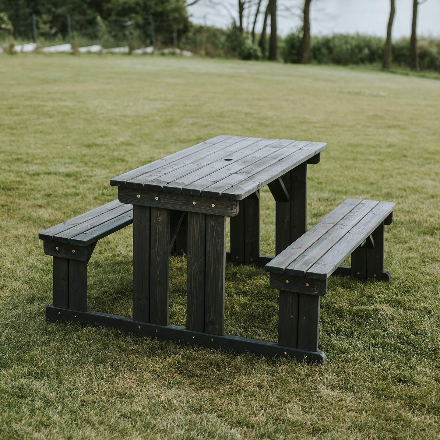 BrackenStyle Guernsey Wooden Picnic Table - Easy Access Walk In Bench - 6 Seater (Dark Grey)
