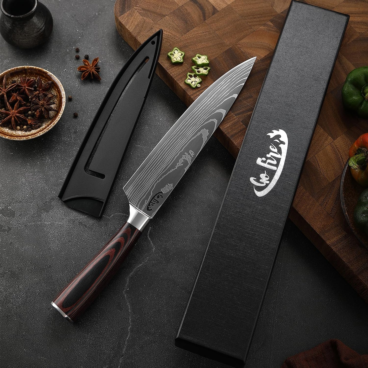 - GoFire Chef Knife 8 Inch Ultra Sharp Chefs Knife | Blade High Carbon Stainless Steel Kitchen Knife -