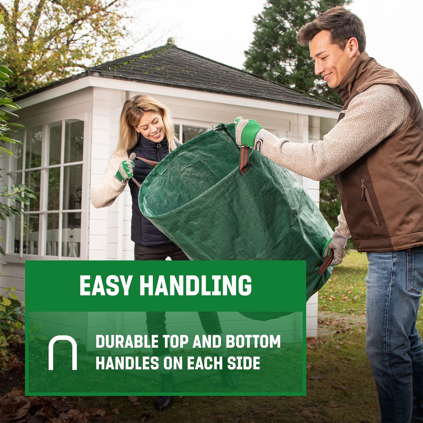 - GardenGloss® Garden Waste Bags Heavy Duty with Handles (3pcs) | 272L High Capacity Garden Bag | UV Stable and Water Repellent | Reusable -