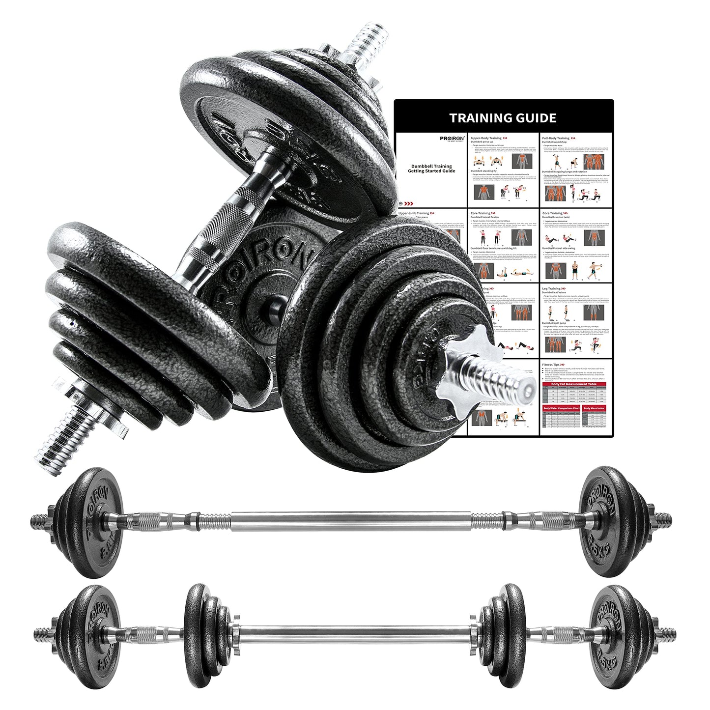 - PROIRON 20kg Cast Iron Adjustable Dumbbell Set | Hand Weight with Solid Dumbbell Handles -