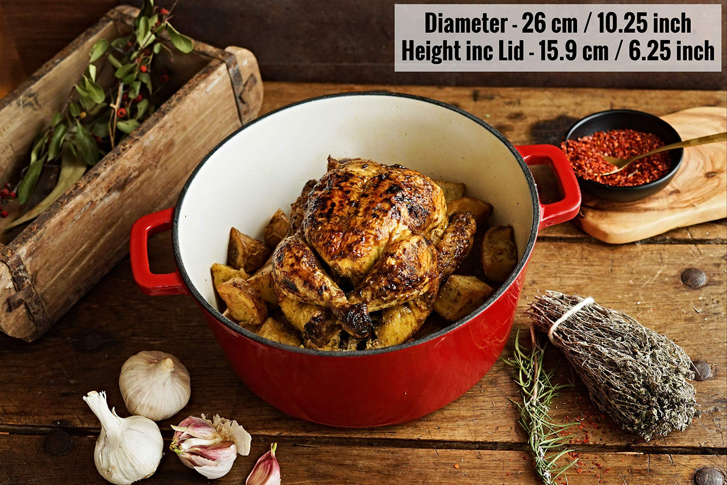 - Pinnacle Cookware  | 4.73 Litre / 5 Quart Enameled Red Cast Iron Double Dutch Oven -