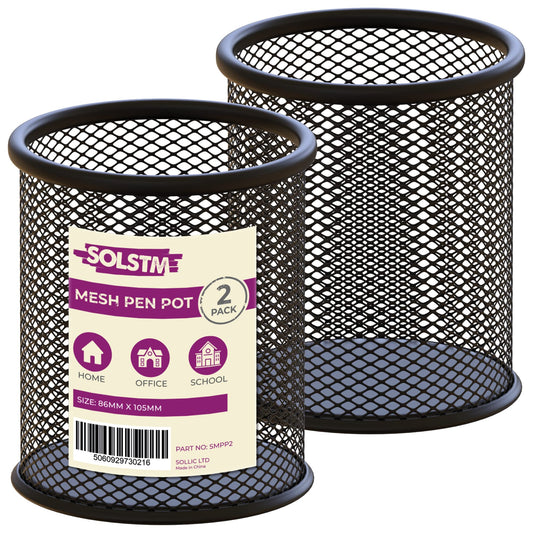 - SOLSTM Mesh Pen Holder for Desk | 2 PCS Black Mesh Pen Pot -