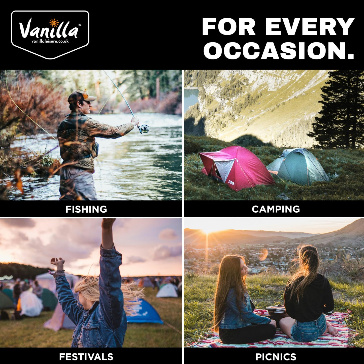 - Vanilla Leisure Camping Chair - Max 180kg Load Collapsible Camping Chairs for Heavy People -