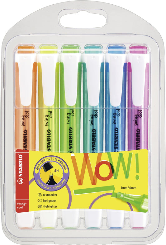 - Highlighter | STABILO Swing Cool | Pack of 6 | Assorted Colours -