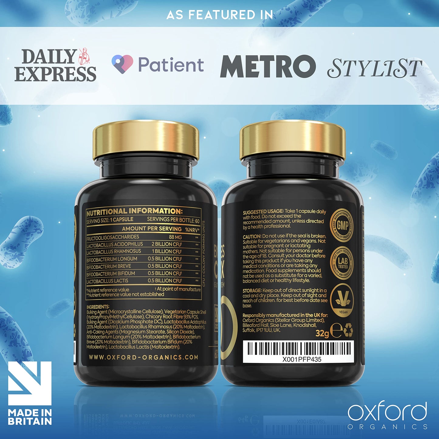 Advanced Probiotics for Gut Health | Scientifically Formulated Pre & Probiotic Gut Health Supplements | 60 Specialised Capsules with 5 Billion Bacterial Cultures, 100 Billion CFU/g Source | Made in UK