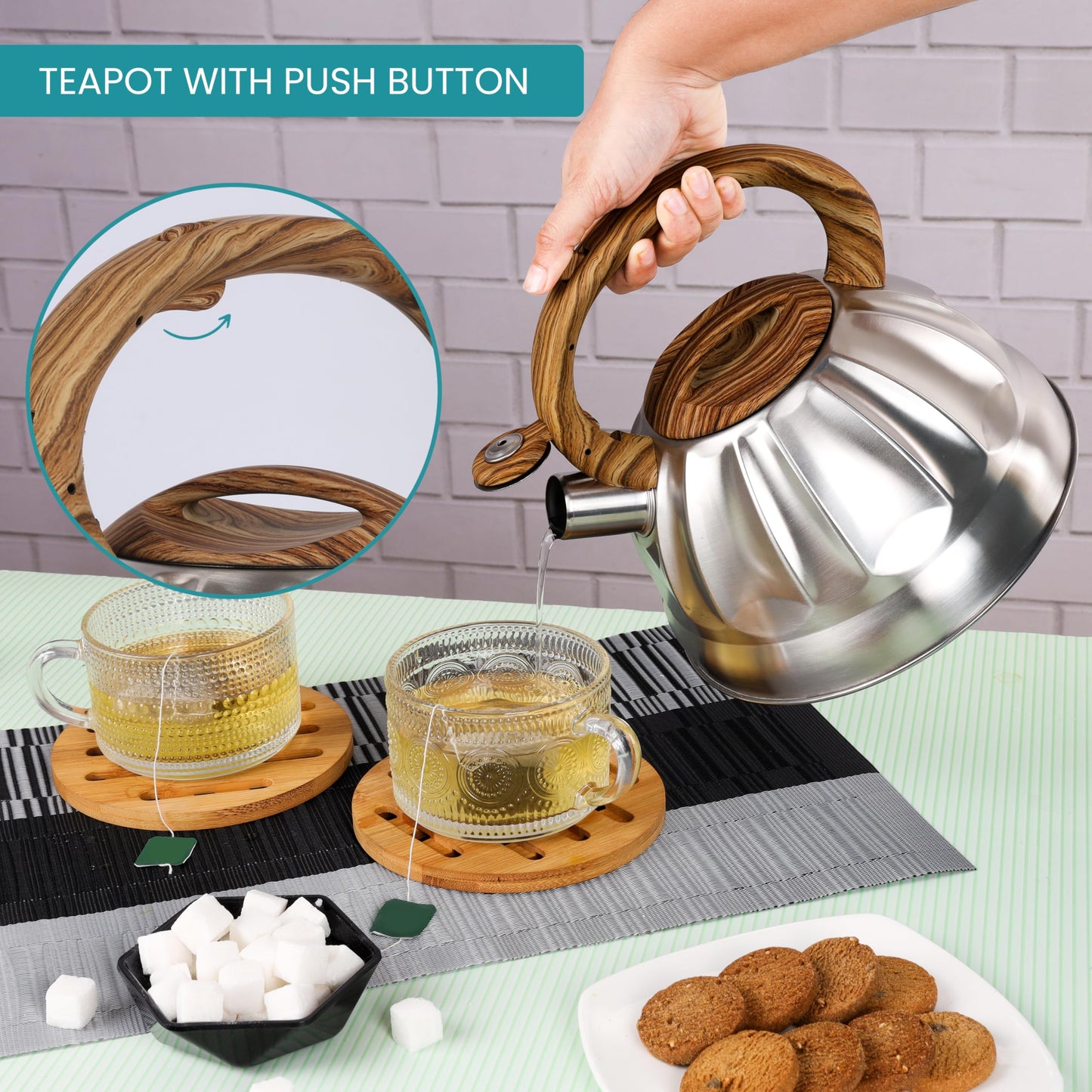 Belle Vous Silver Whistling Tea Kettle - 3L Tea Pot for Stovetop/Induction Stove Top - Stainless Steel Hot Water Camping Kettle Teapot for Tea/Coffee