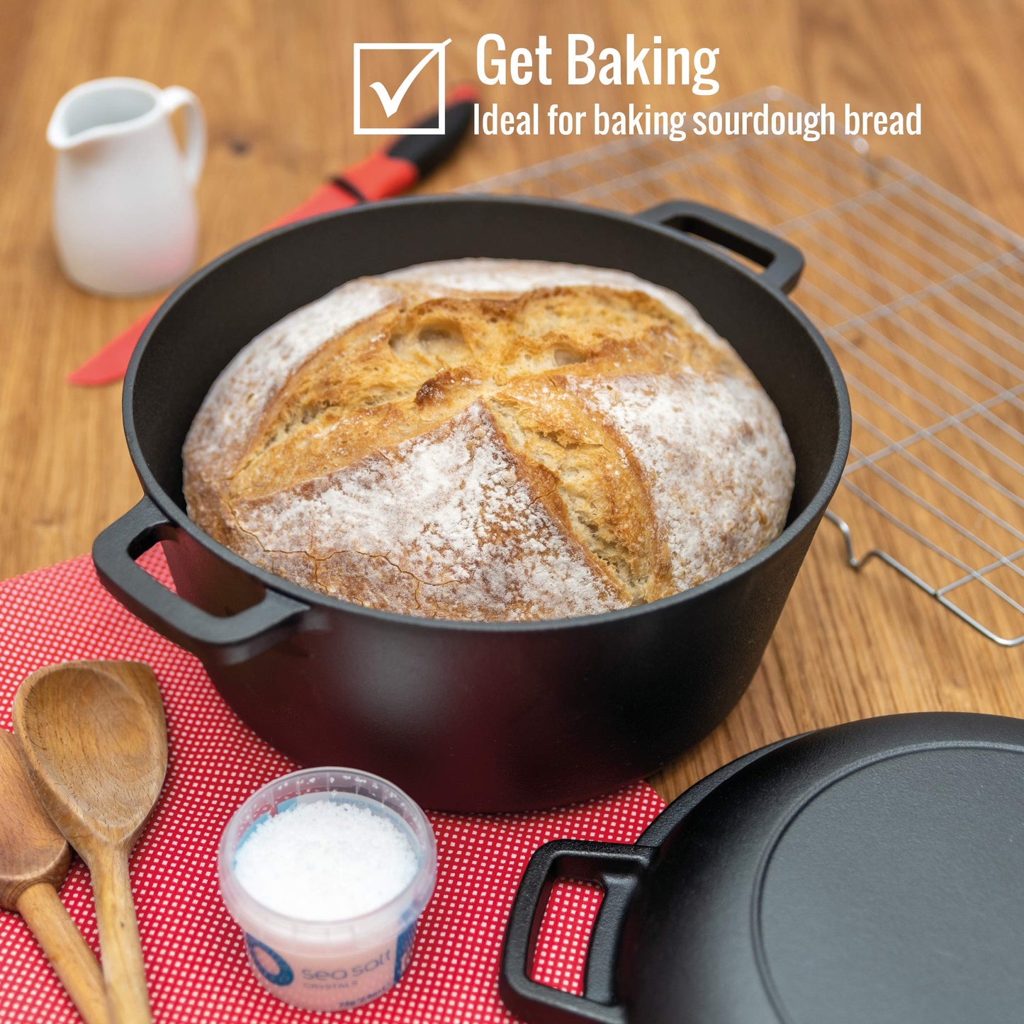 - Pinnacle Cookware – 4.7 Litre / 5 Quart Pre Seasoned Cast Iron Dutch Oven -