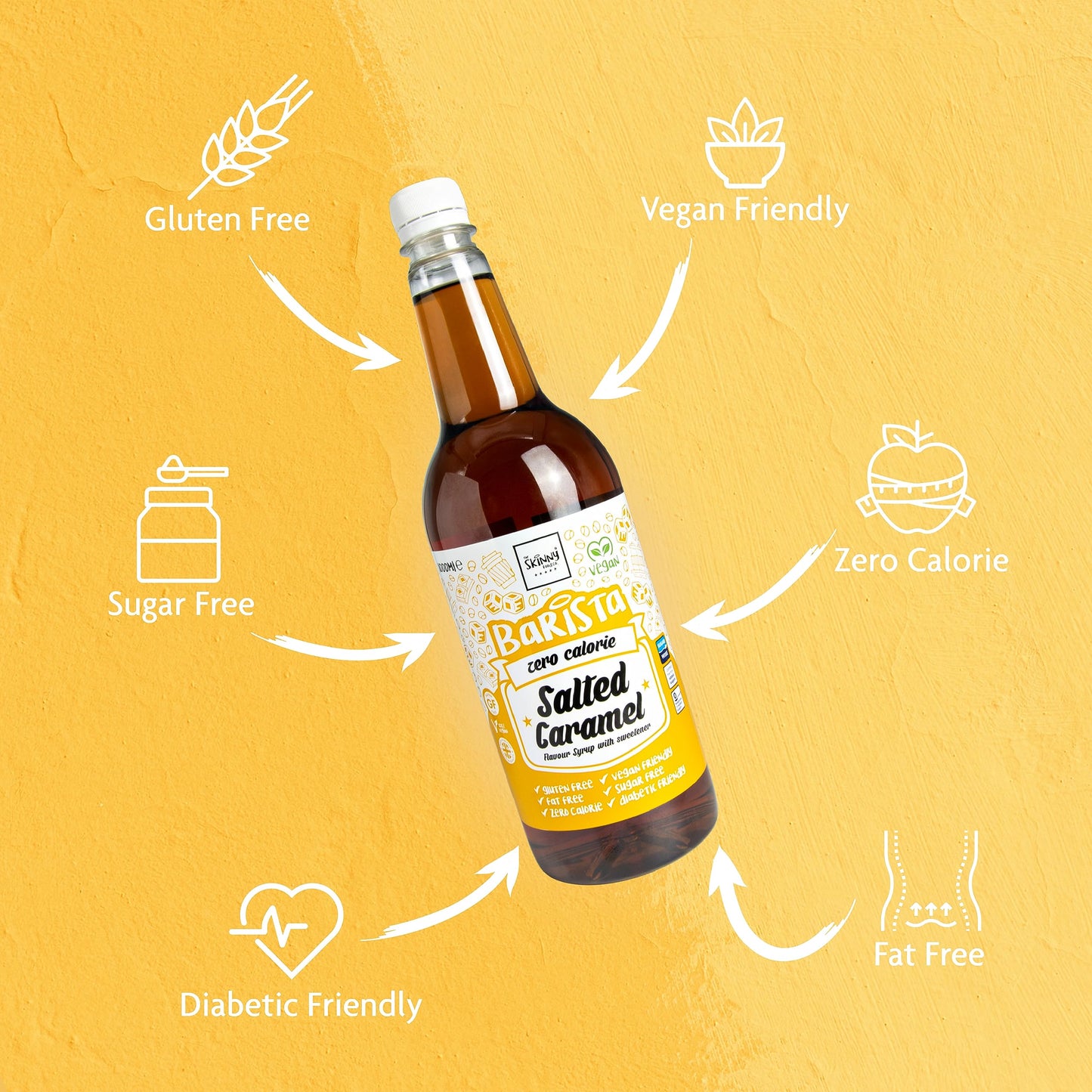 - Skinny Food Co Salted Caramel Syrup Zero Calorie 1L | Sugar Free Coffee Syrups -