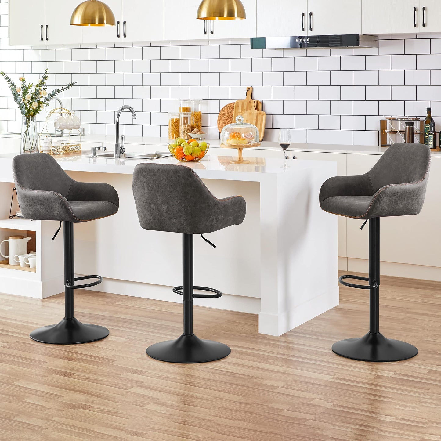 - Yaheetech Set of 2 Bar Stools Height Adjustable Swivel Barstools PU Leather Upholstered Bar Chair