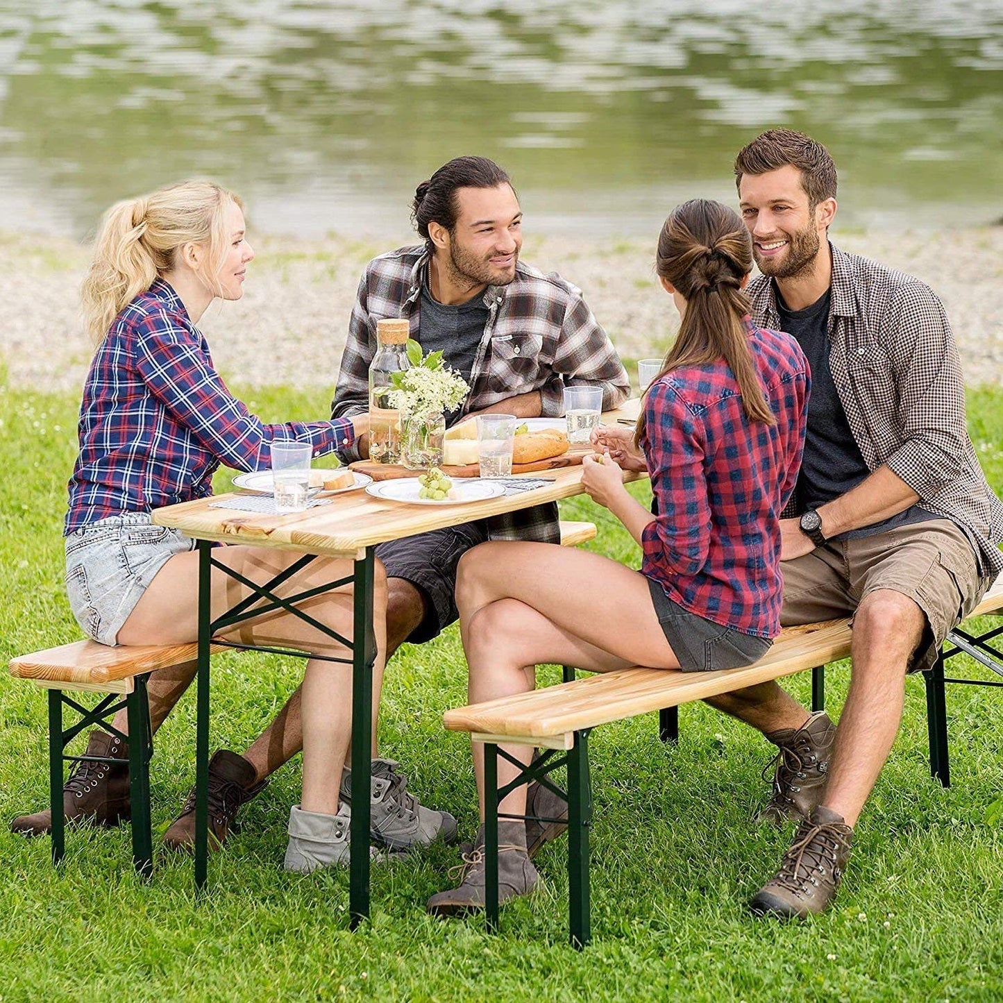 - Large 3 Piece Wooden Folding Picnic Beer Table | Dining Table Set For Camping Or BBQ -