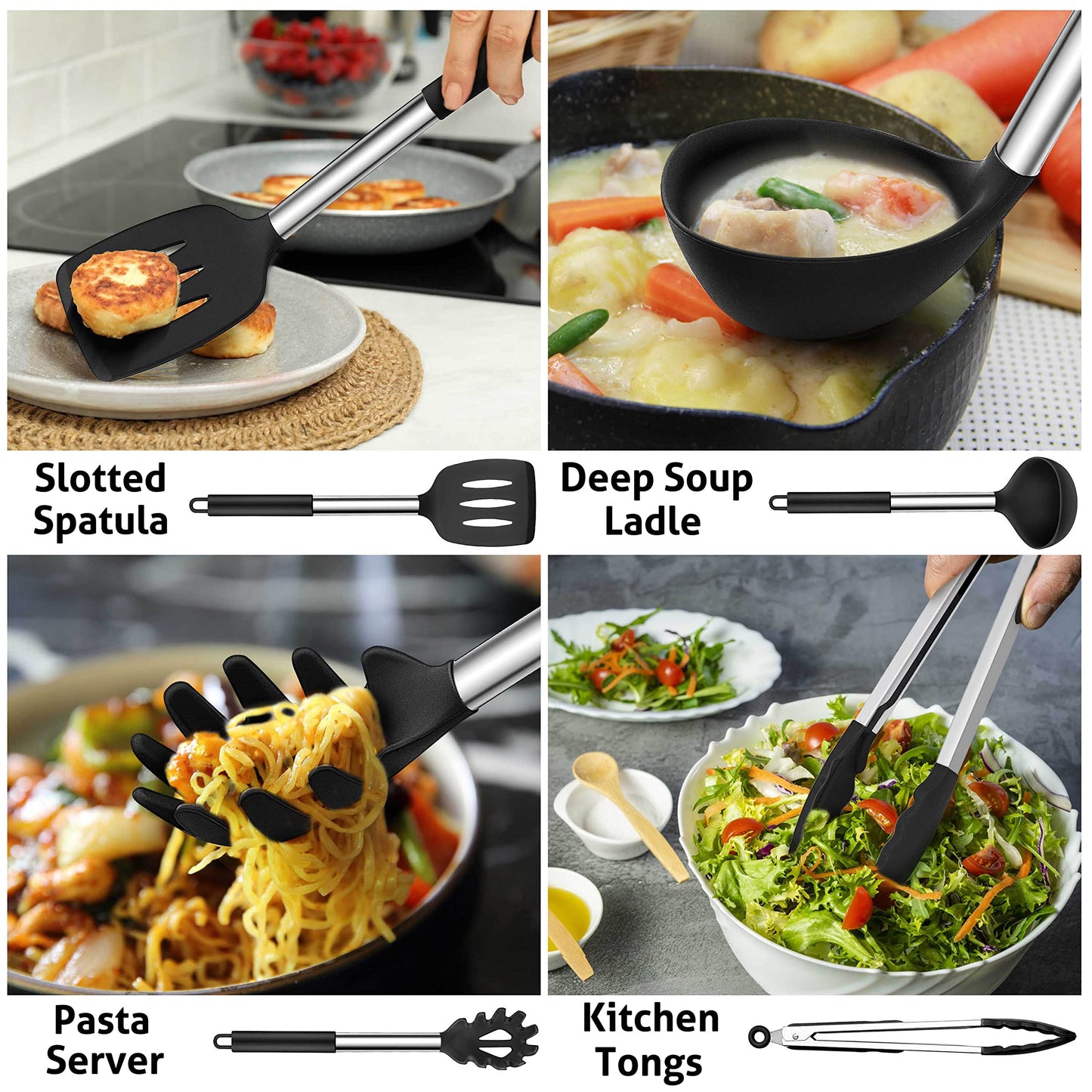 - Kitchen Utensils Set | Herogo 15 Pcs Silicone Cooking Utensils with Holder | Non Stick & Heat Resistant Cooking Tools -