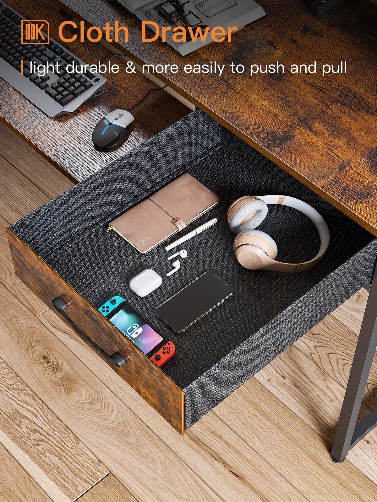 - ODK Computer Desk with Drawers | 48 Inch Office Desk with Keyboard Tray -