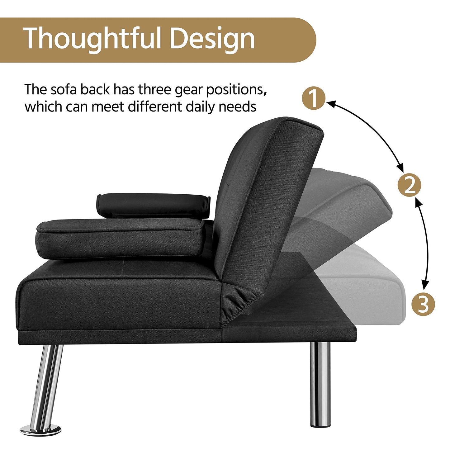 - Yaheetech Sofa Bed,Fabric Click Clack Sofa Bed with 2 Cup Holders, Convertible Bed Settee.